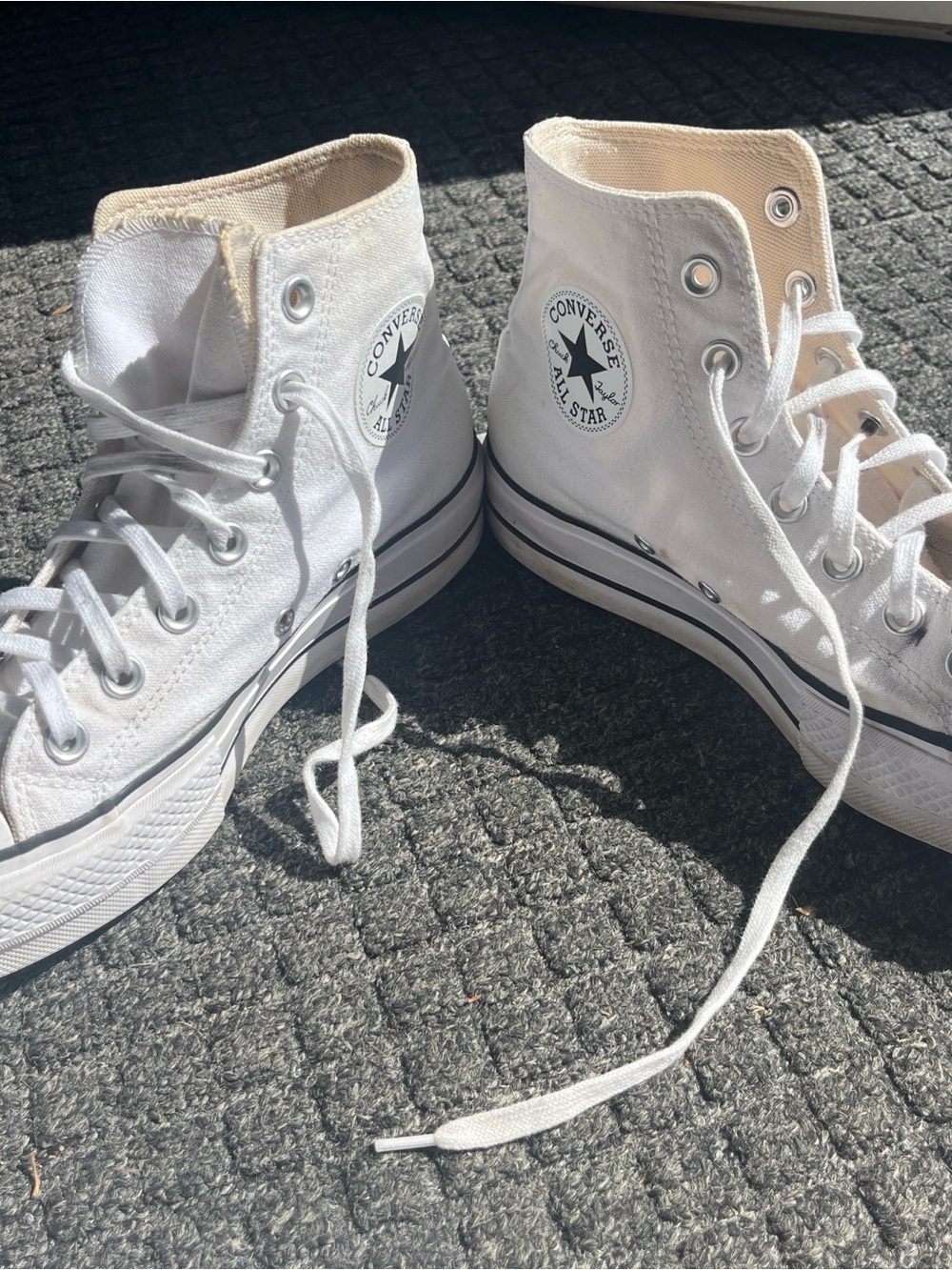 Women’s 7.5  Platform Converse High Top Sneakers - White and Cream